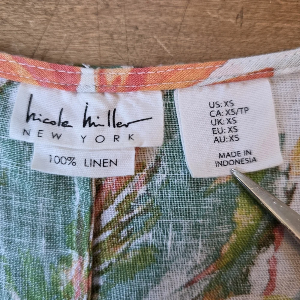 Nicole Miller New York – Floral Linen Dress – Size XS – Apricot, Green, Natural - Picture 5 of 5